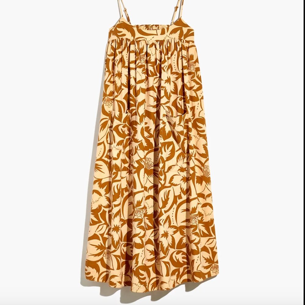 Linen-Blend Cami Midi Dress in Tropicale Floral (Madewell, NWT)